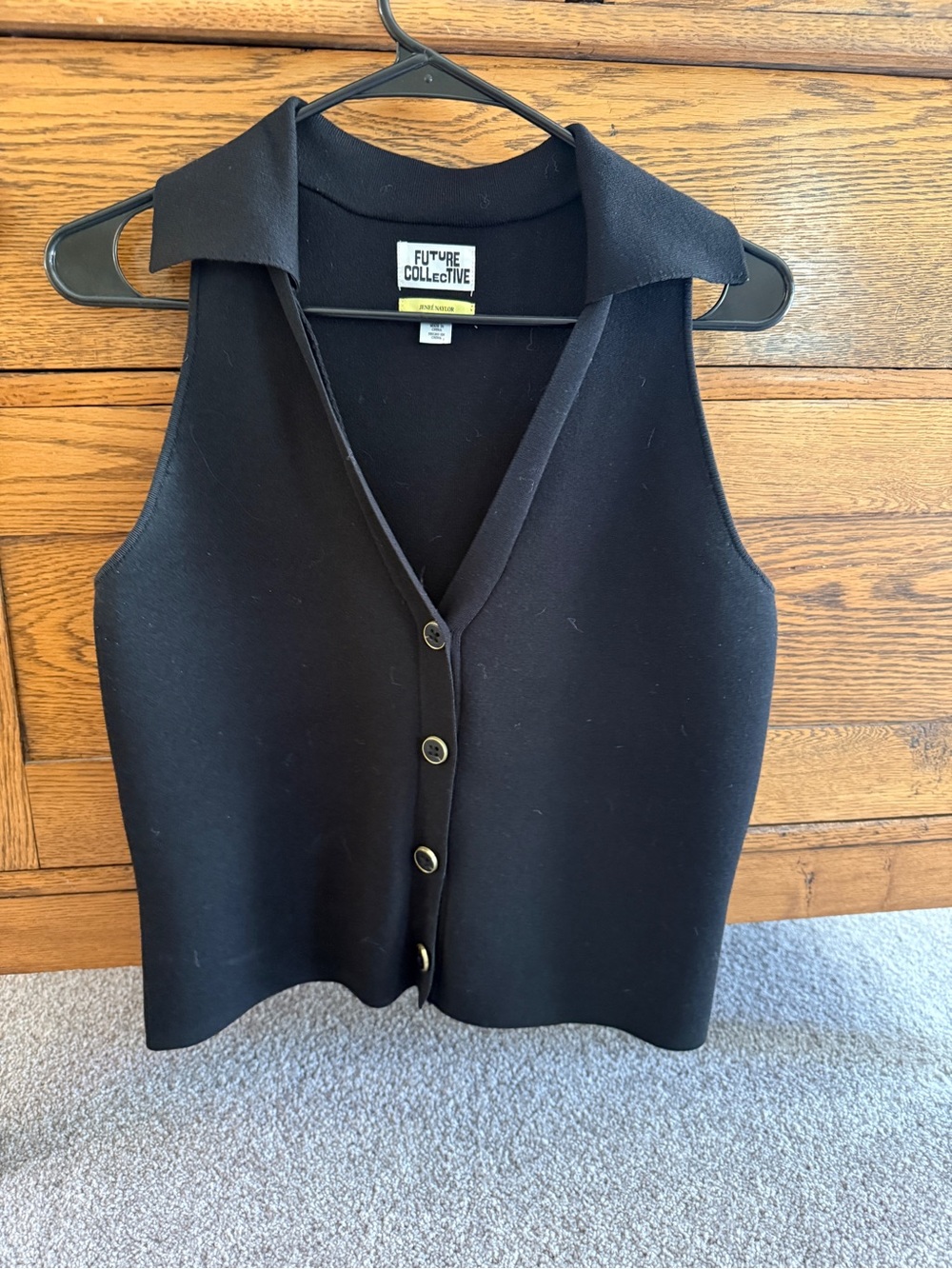 Future Collective Black Sleeveless Collared Button Tank